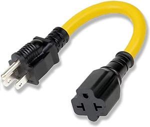 12AWG Heavy Duty Extender AC Plug Adapter [4-in-1], 15 Amp Household to 20 Amp T Blade Power Extension Cord, 1FT/32CM 12AWG Nema 5-15P to 5-20R/6-15R/ 6-20R, 15A 125V to 20A 250V Adapter Cable
