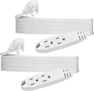 Kasonic 12-Feet 3 Outlet Extension Cord, 2 Pack, Triple Wire Grounded Multi Outlet, UL Listed 16/3 SPT-3, 13 Amp - 125V - 1625 Watts (White)