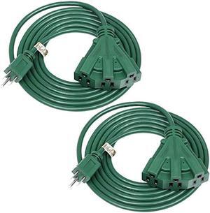 DEWENWILS 10 FT Green Outdoor Tri-Tap Extension Cord Splitter for Halloween, Weatherproof 16/3 SJTW Power Cable for Holiday Decoration and Landscaping Lights, ETL Listed, Pack of 2