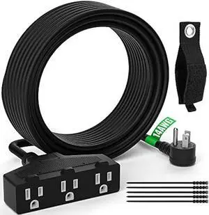 Outdoor Extension Cord 4 Ft with 3 Outlets, 14/3 SJTW 3 Prong Grounded Power Cord, 14 Gauge 14AWG Heavy Duty Power Cable, ETL Listed, 15 Amp 125 V 1875 W-Multiple Outlets for Indoor/Outdoor-Black