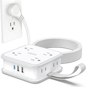 NTONPOWER Flat Extension Cord 10 FT, 8 Widely Outlets Power Strip with 3 USB Ports(1 USBC), Flat Plug Extension Cord with Multiple Outlets, Wall Mounted Outlet Extender for Dorm, Home, Desktop, Office