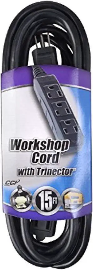 Coleman Cable 35227408 3522 14/3 SJTW Trinector Vinyl Extension Cord:, 15-Foot, Black