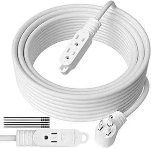 3 Prong Extension Cord with Multiple Outlets 10 Feet, 16 Gauge Grounded Power Cord, Angled Plug, 16AWG Wire (13A 125V 1625W), ETL Listed, Power Strip, Power Splitter, White Electrical Cable