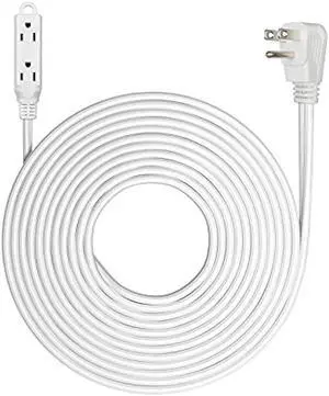 DEWENWILS 3 Outlet Extension Cord with Flat Plug, 25 FT 16/3 Awg Grounded Power Cable for Indoor Use, SPT-3 Cord, White, ETL Listed, 1 Pack