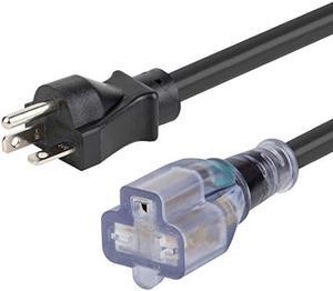 10-Feet (3.0 Meter) 20 Amp-250 Volt Nema 6-20P Extension Cord, 12AWG Nema 6-20 Heavy Duty Extension Cable, Nema 6-15/20R T-Blade Cord with Red Indicator Light, Black Color for Air Conditioner Etc.
