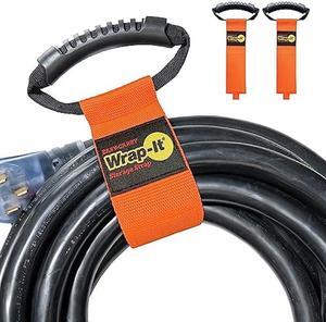 Easy-Carry Wrap-It Storage Straps - 22 (2-Pack) Blaze Orange  Heavy-Duty Hook and Loop Cord Carrying Strap, Hanger, and Organizer with Handle for Pool Hoses, Garden Hoses, Cords, Cables and More