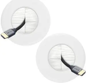 VCELINK TV Cord Hider for Wall Mounted TV, Brush Wall Grommet for Low Voltage Cables Pass Through, Includes Hole Saw Drill Attachment and Mounting Brackets for Easy Install, White, 2-Pack