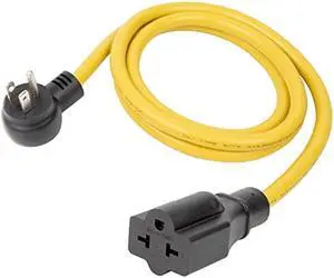 Indoor/Outdoor Angled Four-in-One Heavy Duty Power Extension Cord SJTW 12-AWG 15A Household Plug to 20A T Blade Cable L=6FT, Angled 3-Prong Extension Cord