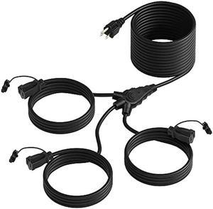 DEWENWILS Outdoor Extension Cord 1 to 3 Splitter for Halloween, 3 Prong Outlets Plugs, Max 28ft End to End (40 FT Total),16/3C SJTW Weatherproof Wire for Christmas String Lights Other Appliances, ETL