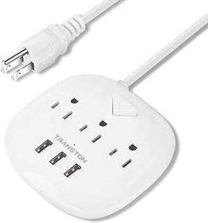Power Strip 3 Outlets and 3 USB Ports with Switch Control, Desktop Charging Station with 5 ft Extension Cord, Compact for Nightstand, Office and Travel - White
