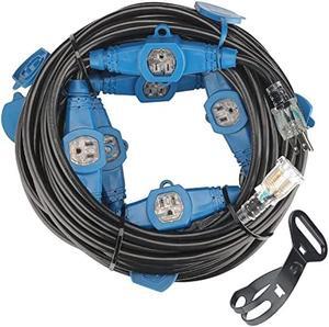 Erboelec 50 Feet Multi Outlet Extension Cord,7 Nema 5-15R Evenly Spaced Outlets Cable with Led Indicator,Sjtw 16 Gauge,Male to Female Plug,Etl Listed