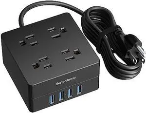 5ft Power Strip, SUPERDANNY Surge Protector 900 Joules, 4-Outlet 4-USB Extension Cord, Overload Switch, Grounded, Mountable, Desktop Charging Station for Home, Office, School, Dorm, Computer, Black 5ft Power Strip, SUPERDANNY Surge Protector 900 Joules, 4-Outlet 4-USB Extension Cord, Overload Switch, Grounded, Mountable, Desktop Charging Station for Home, Office, School, Dorm, Computer, Black
