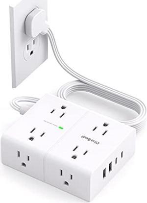 Surge Protector Power Strip, 5Ft Flat Extension Cord Flat Plug with 4 USB Charging Ports (2 USB C) 8 Widely Outlets, 1080J Wall Mount Outlet Extender, Office Supplies, Dorm Room Essentials