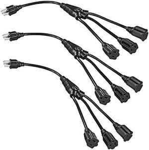 DEWENWILS Extension Cord Splitter 1 to 3, 18 Inch 16/3 Heavy Duty SJTW Wire, 3 Prong Outdoor Power Splitter for Halloween Decor Christmas Lights, ETL Listed, Black, Pack of 3