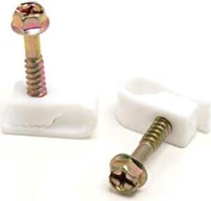 THE CIMPLE CO - Single Coaxial Cable Clips, Cat6, Electrical Wire Cable Clip, 1/4 in (6 mm) Screw Clip and Fastener, White (50 Pieces per Bag)