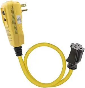 AIDA 3FT Manual Reset 12 Gauge SJTW Heavy Duty Right Angle GFCI Plug Adapter with 1 Prong Grounded Plug, 15 AMP Yellow Outdoor Extension Cable with LED Lighted, UL Listed, 1 Pack