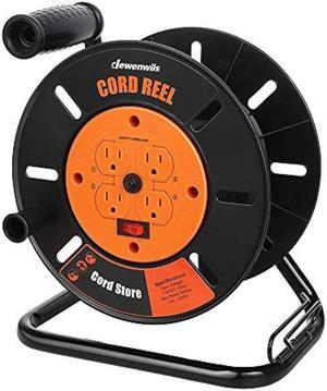 DEWENWILS Extension Cord Storage Reel with 4-Grounded Outlets, Heavy Duty Open Cord Reel for 12/3,14/3,16/3 Gauge Power Cord, Hand Wind Retractable, 10A Circuit Breaker, Rocker Power Switch