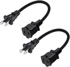 Toptekits 2-Pack Polarized USA Outlet Saver Power Extension Cord Cable 125V 10A 2-Prong 2 Outlets for NEMA 5-15P to NEMA 5-15R (1.6ft/50cm)
