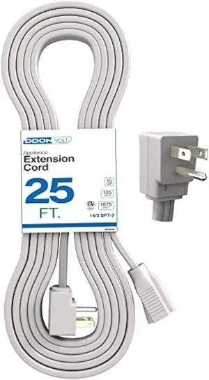 Appliance Extension Cord - 25ft Heavy Duty Extension Wire for Air Conditioner, Refrigerator, & All Major Appliances - 14 Gauge High Voltage 3 Prong Flat-End Appliance Cord for Indoor Power by DDON USA