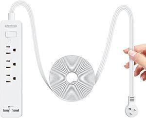 NTONPOWER Extension Cord 10 Ft, Flat Extension Cord Under Carpet, Rug, Door, Flat Plug Power Strip with 3 Outlets 2 USB, Wall Mount, Overload Protection for Indoor Office Home Dorm Room Essentials