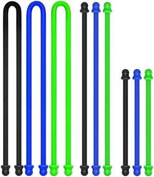 9Pcs 4-Inch, 6-Inch, 12-Inch Original Silicone Cable Tie, Steel-Core Silicone Twist Ties, Reusable Rubber Twist Tie, Cable Tie Straps. (3 Sizes in 3 Colors) for Organizing. (Dia 5mm)