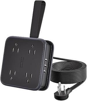 Extension Cord 10 Ft, NTONPOWER 8 Widely Outlets 3 USB Ports Flat Plug Power Strip, Long Extension Cord with Multiple Outlets, Wall Mount Outlet Extender for Home Office, Dorm Room Essentials, Black