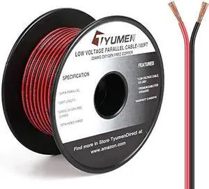 TYUMEN 100FT 22 Gauge 2pin 2 Color Red Black Cable Hookup Electrical Wire LED Strips Extension Wire, 22AWG OFC 12V/24V DC Extension Cable Wire Cord for Led Strips Single Color 3528 5050