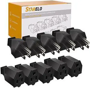 STARELO Extension Cord Ends 125V 15A 2Pole 3Wire Male Plug and Female Connector Straight Blade Plug Replacement Electrical Extension Cord End(Male & Female 5 Set)