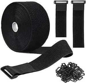 Jumpso 16Ft 2 inch Wide Cable Ties with 15 Buckles, Reusable Heavy Duty Hook and Loop Straps, Adjustable Straps for Home, Office, Desk, Wire, Cord Wraps, Cable Management Storage Straps, Black