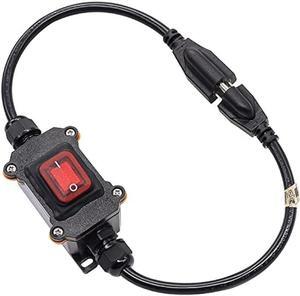 Hmknana IP67 Waterproof Outdoor 3 Prong Extension Cord with Inline Switch On/Off 16A/250V 20A/125V AC 16AWG 2FT Outlets Power Cords Heavy Duty Red LED Light Rocker Toggle Switch
