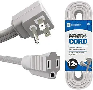 12 Ft Appliance Power Extension Cord, Heavy Duty 14 Gauge Gray Wire for All Major Appliances, 1875W High Voltage Grey Outlet, 3 Prong Grounded Flat Plug, Powered by ELECTERY