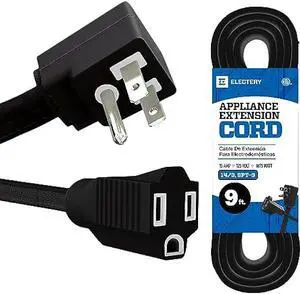ELECTERY Heavy Duty Appliance Extension Cord, 14 AWG - 3 Prong Grounded Flat Plug, Black Power Wire for Indoor Air Conditioner and All Major Appliances, 15 Amps, 1875W, ETL Listed. (9 Ft)