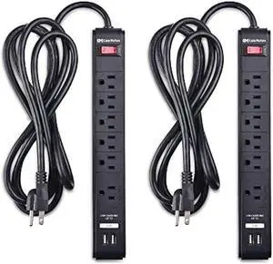 Cable Matters 2-Pack 6-Outlet Surge Protector Power Strip with USB Ports, 8 ft, ETL Listed, Long Extension Cord, Surge Protector with USB Ports in Black