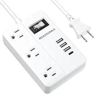 2 Prong Extension Cord with USB-C, ROOTOMA 2 Prong to 3 Prong Outlet Adapter, 3 Outlet & 4 USB Charging Station, 3 Prong Adapter 4ft, Non-Grounded, for Polarized Two Prong Outlet, Old House, White