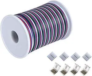 C-able 65.6ft(20m) RGBW Wire Extension Cable with Spool, 12V RGBW 5Pin Led Lights Wires Strip Kit Extend Wire for 5050 3528, with 8PCS RGBW Led Strip Connectors