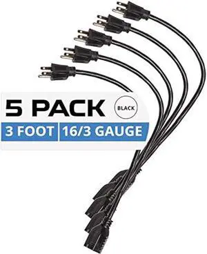 Iron Forge Cable 5 Pack Short Extension Cord 3 Feet, 16 AWG 3 Foot Black Extension Cord, 3 Prong, Multipack Weatherproof Extension Cord, Small Plugs t