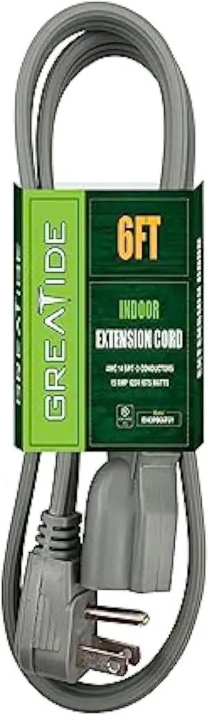GREATIDE 6 Ft Heavy Duty Extension Cord Wire, 14 Gauge 3 Prong SPT-3 Extension Cord, 3 Pronged Cord for Air Conditioner Refrigerator and Major Appliances Indoor Use, Grey