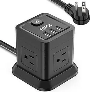 Power Strip with USB, FDTEK Flat Plug Extension Cord with 4 Outlets and 3 USB Ports 10 FT Desk Power Strip Cube Overload Protection Compact Portable for Travel Home Office Cruise Ship - Black