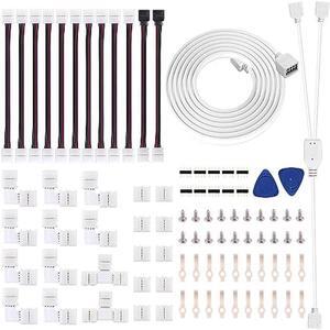 iCreating 5050 4Pin LED Strip Connector Kit 10mm RGB 4 Pin LED Connector Accessories Kit Include L LED Connectors for Strip Lights, 4-pin LED Light Strip Connectors with Wire, LED Extension Cable