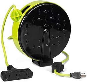 Iron Forge 30Ft Green Retractable Extension Cord Reel with Breaker Switch & 3 Grounded Electrical Power Outlets - 16/3 SJTW Durable Cable - Perfect for Ceiling or Wall Mount