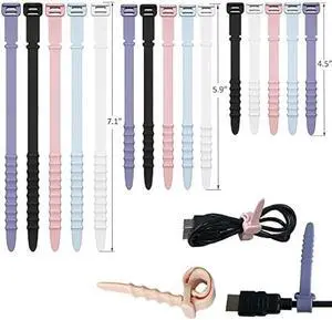Silicone Zip Ties, Reusable Zip Ties, Rubber Cable Ties Straps for Wire Management, Elastic Silicone Ties Cable Organizer for Home Office, Cord Ties Three Sizes 4.5 5.9 and 7.1(5+5+5Pcs Multicolor)