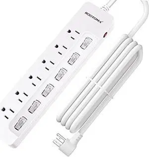 Surge Protector Power Strip,Wall Mountable Power Strip, Flat Extension Cord 10ft, Individual Switches Electrical Outlet, for Office Accessories, College Dorm Room Essentials, ETL Listed, White