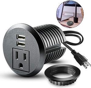 Desktop Power Grommet,2inch Hole Table Power Grommet Outlet with 2 USB Charging Ports,6.5ft Extension Cord Desk Power Strip with 1 Outlets for Computer,Table, Kitchen, Office,Home,Hotel and More