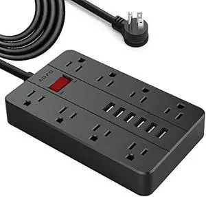 Power Strip with USB,AOFO Extension Cord 8 Widely Spaced Outlets and 6 USB Charging Ports Surge Protector for iPhone iPad PC Home Office Travel, 5 Feet Long Cord, Black