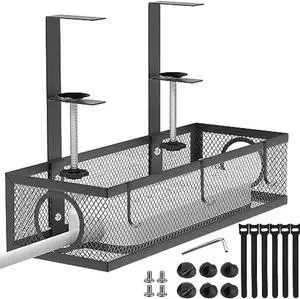 Under Desk Cable Management Tray, Upgraded Cord Organizer Under Desk with 3 Hooks, for Desk line ManagementTable Wire Management Box for Office and HomeNo Damage to Desk