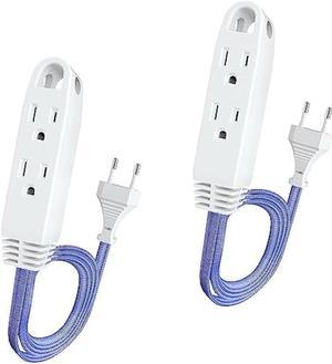 2 Pack European Travel Plug Adapter, 1.5FT Extension Cord with 3 Outlets, US to European International Plug Adapter for Most of Euro Italy Spain France Germany Travel