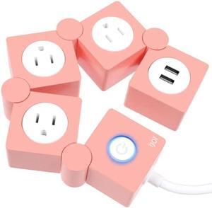 iJoy Flexible Power Strip- 3 AC Outlets and 2 USB Charging Ports with 5 Ft Extension Cord- 1250W/125V Decorative Surge Protector Outlet Extender for Home Office, Dorm, Room and More (Pink)
