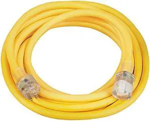 Southwire Extra Heavy Duty Extension Cord, 25Ft, 10 Gauge, 3 Conductor, Outdoor Cord, Lighted End, SJTW, Yellow, 2687SW0002