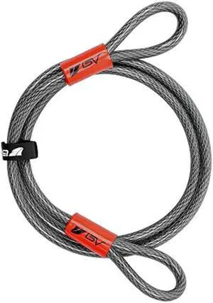 BV 7FT Heavy-Duty Security Cable Lock with Loops  Extra Thick 10mm (3/8) Braided Steel, Cut-Resistant & Weatherproof Wire Cable for Padlock, Gate, Bike, Motorcycle & Outdoor Equipment
