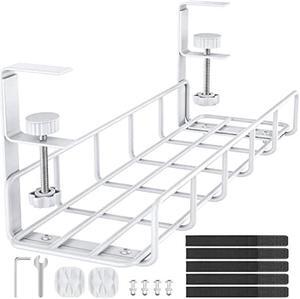 Under Desk Cable Management Tray, 15.7'' White No Drill Steel Desk Cable Organizers, Wire Management Tray Cable Management Rack, Desk Cable Tray with Wire Organizer White1pack
